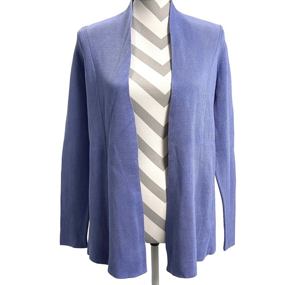 Eileen Fisher Petite Cardigan Sweater Open Front Silk Blend Periwinkle M - Picture 1 of 9